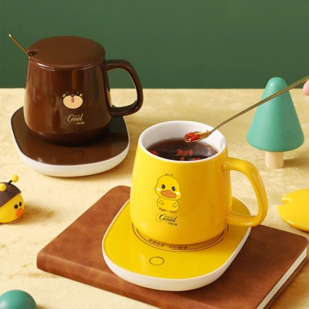 IMVE constant temperature cup 55 degrees heating coaster enterprise custom lettering graduation companion gift for teacher birthday gift for girls little yellow duck constant temperature cup set [portable gift box]