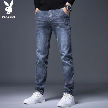 Playboy PLAYBOY jeans men's trend spring and summer casual pants men's loose business straight all-match trousers blue gray 32