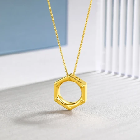 Saturday Blessing ZLF New Year's Gift Gold Necklace Women's 5G Pure Gold Square Circle Geometric Pendant Jewelry Price 40+5cm - 3.9g