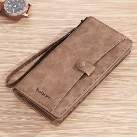 MashaLanti men's wallet large-capacity leather wallet long zipper coin purse multi-functional clutch card bag birthday gift for boyfriend husband