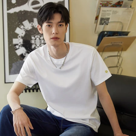 Made in Beijing [Water Sensation T 3% Cotton Nobility] Pure Cotton Short-sleeved T-Shirt Men's Light Luxury Non-ironing Cool 23 Summer White XL
