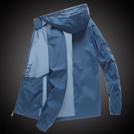 Support domestic ice silk sunscreen men's summer new fashion casual jacket jacket light sunscreen outdoor skin windbreaker with the same style 2086 hooded [blue] M [recommended about 85-100 catties]