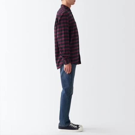 Muji MUJI men's flannel long-sleeved shirt ACB80C2A long-sleeved casual shirt dark red plaid L