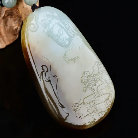 [Christmas gift] You can ask for jade [Jade Orphan] Hetian Jade Guanyin Pendant Men's Belt Candy-colored Landscape Guanyin Jade Guanyin Bodhisattva Jade Pendant Jade Jade Jade Jade [One Pursuit of Living Beings] M3563x