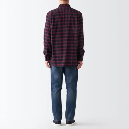 Muji MUJI men's flannel long-sleeved shirt ACB80C2A long-sleeved casual shirt dark red plaid L
