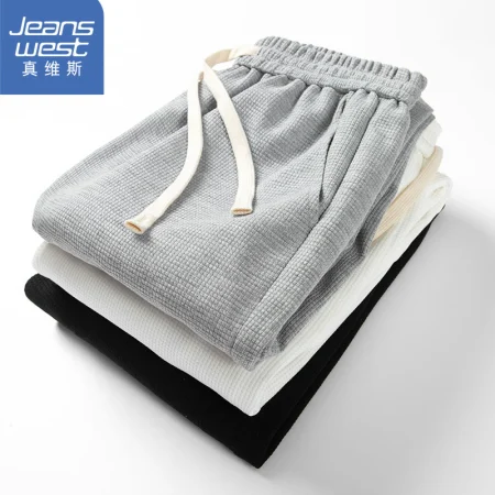 Jeanswest JEANSWEST pants men's Korean style casual pants men's waffle trousers loose sports pants men's black XL