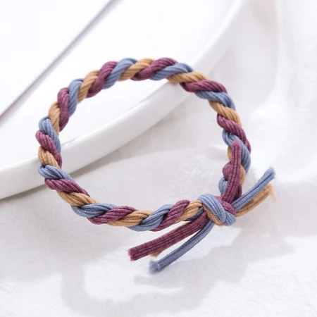 Colored adult hair ring seamless towel ring disposable high elastic rubber band does not hurt hair color head rope plaid bow with double bead rubber band high elastic girls head rope set basic wholesale small twist head rope 1 pack [random color]