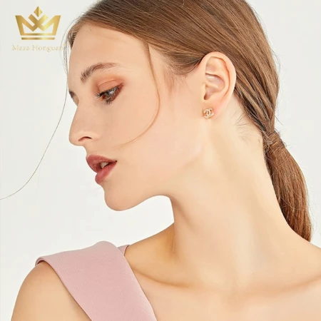 Hong Kong MazaHongan light luxury brand women's high-end small fragrance double c earrings female silver earrings French net red earrings earrings female girlfriend birthday gift