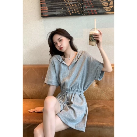Light eyes support domestic products small casual sports one-piece wide-leg shorts suit women's summer new net red foreign style fried street jumpsuit gray S