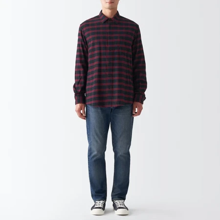 Muji MUJI men's flannel long-sleeved shirt ACB80C2A long-sleeved casual shirt dark red plaid L