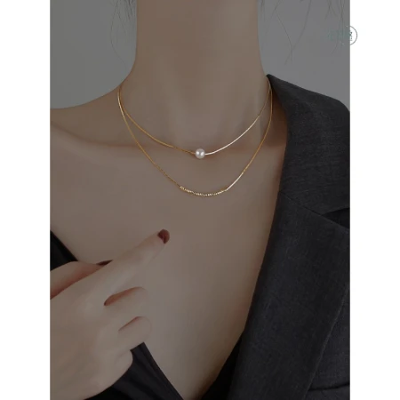 Ji Yuyou double-layer pearl necklace women's summer new light luxury gift niche design sense ins all-match jewelry silver clavicle chain gold double-layer pearl necklace