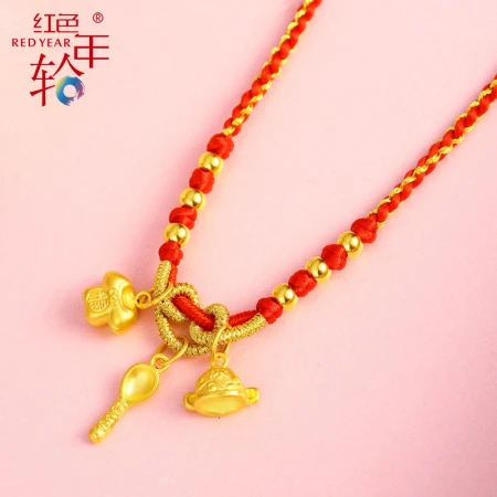 Red annual ring gold baby bracelet gold bracelet 3D full gold auspicious three treasures gold pendant food and clothing worry-free transfer bead bracelet anklet baby bracelet one-year-old baby full moon gift [auspicious three treasures + 6 gold bead necklace models] the total gold weight is about 2.6g
