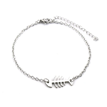 Jinggege love-shaped cross stainless steel girls girlfriends student small bracelet anklet dual-use 284 fish bone
