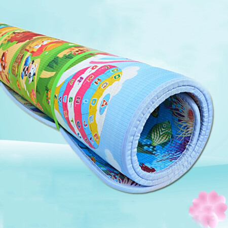 Double-sided environmental protection baby crawling mat blanket baby crawling mat thickened 2cm toddler game mat carpet foam pad Fruit English + ocean world thickened 2cm [contact customer service for other patterns] large 200cm*180cm