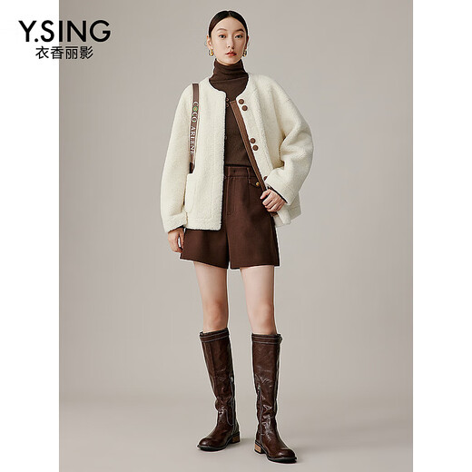 
Clothing and beautiful white circle fur short coat new lazy style small coat oriental simple luxury style beige M