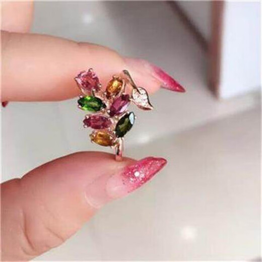 Qinhenghui Guaranteed Official Quality Tourmaline Ring 925 Silver Gold Plated Candy Color Gemstone Open Ring for Women Tourmaline Ring Rose Gold