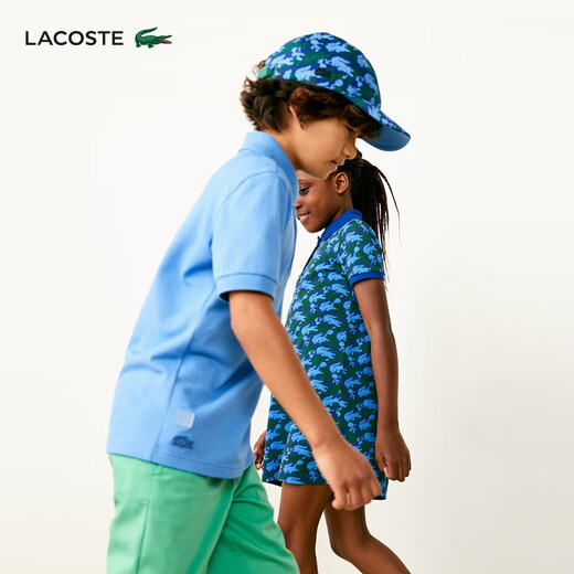 鳄鱼（LACOSTE）x MINECRAFT联名童装潮流印花舒适休闲Polo连衣裙|EJ3882 E2F/宝石蓝+绿色+浅蓝鳄鱼印花 4A