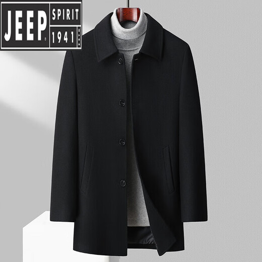 
JEEP SPIRIT Cotton Clothes Men's Autumn and Winter Trench Coat Wool Coat with Cotton Thick Tweed Coat Lapel Grey 3XL