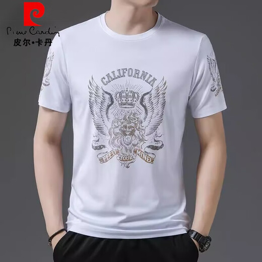 
Pierre cardin ice silk short-sleeved T-shirt for men's summer new style middle-aged and young round neck printed thin top half-sleeved T-shirt for men 733 white XL /175/135-150Jin [Jin equals 0.5 kg]