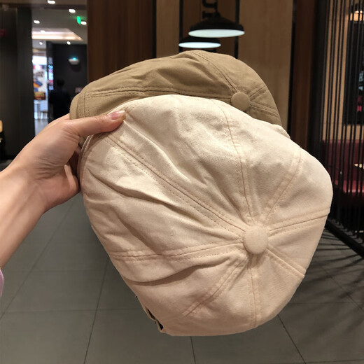 Woodpecker Korean version autumn retro solid color cotton and linen forward hat large head circumference 60 summer thin men and women vintage reverse wearing beret coffee color suitable for (56-60cm) head circumference