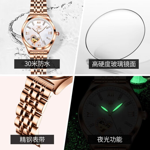 Olevs Swiss Certified Brand Watch Women's Mechanical Watch Vollautomatisch wasserdichte leuchtende Frauen Watch Hollow Diamond-Set Fashion Uhr