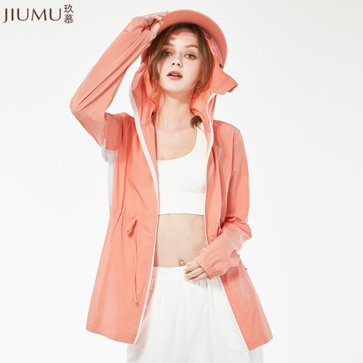 JIUMU sun protection clothing women's sun protection clothing summer outdoor cycling sunshade hooded jacket women's anti-UV thin ice silk sun protection clothing skin clothing YJ003 Vibrant Orange