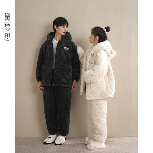 Daimensi couple pajamas quilted coral velvet winter three-layer thickened warm hooded women's and men's home clothes couple style (single set price)-68054 XL -Male/height 171-178, weight 135-155