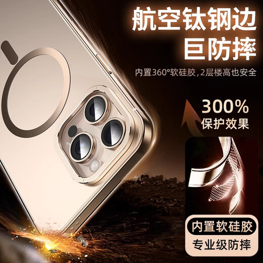 Gumei [Lieferung am nächsten Tag] Anwendbar für Apple 16Promax Mobile Case Titan Metall Magnetisch absorbiert Anti-Fall Ultra dünn gefrosteten iPhone Protector Case Magsafe Objektiv Voller Fingerabdruck 15 Wüstengold [Titanium Steel Magsafe Model] iPhone 16 Pro Max