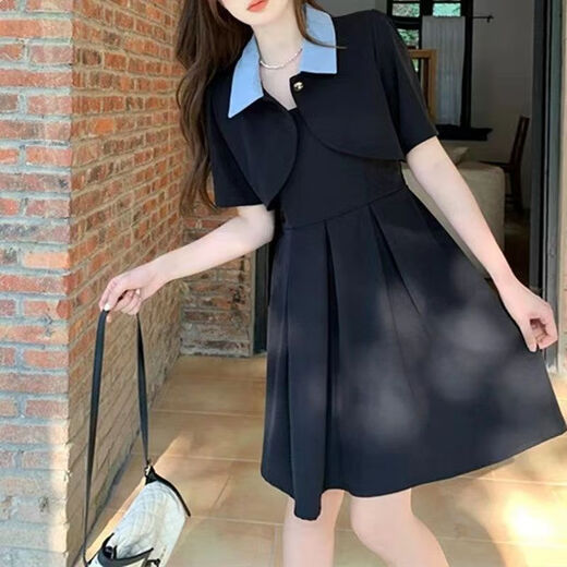 棠檀连衣裙2024夏装女新款遮肚子夏季显瘦两穿搭 黑色长款两1276 L 建议100-120斤