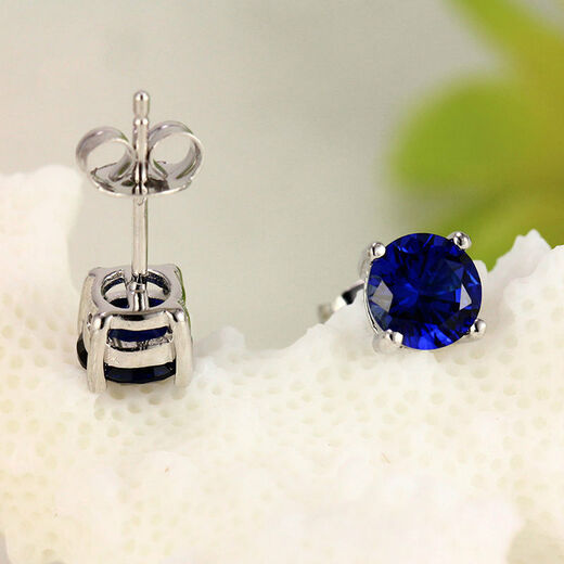 Sapphire earrings, 925 silver inlaid with colored sapphire corundum, tanzanite plated, elegant Korean women, a pair of blue earrings