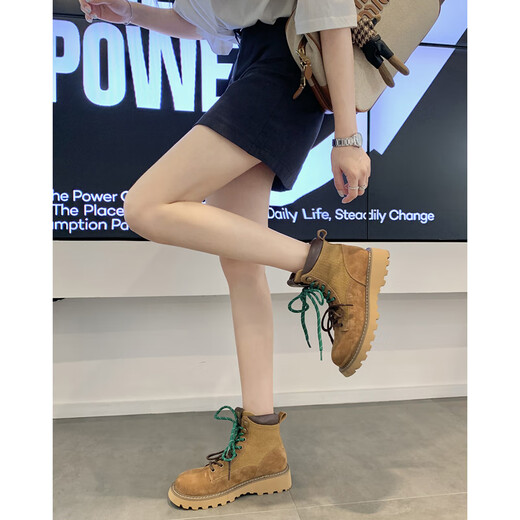 凡小如工装马丁靴女厚底英伦风时髦2025新款低帮短靴圆头经典靴子登山鞋 驼色 37