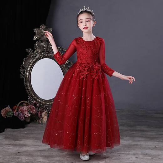德夫阿可儿童礼服女童公主裙高端长裙子小主持人钢琴演出晚礼服大童中学生 CW683长款香槟色 150 (建议61-70斤)