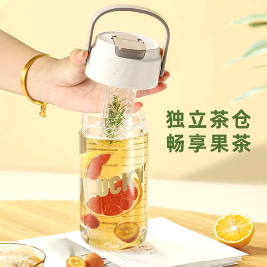 Wanjia full straw water cup female portable cup student cup large capacity plastic cup with tea separator tea cup flower tea cup white flower tea cup 800ml