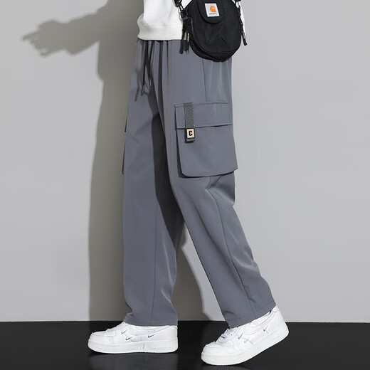 PANGQIN (PANGQIN) plus fat plus large fat man work pants men straight loose tying pants fat people extra large size trousers fat jeans 9930 black 6XL recommended 220-240 Jin [Jin equals 0.5 kg]