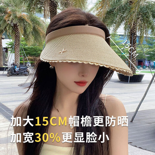 MITHAOL KUSC防晒帽女2025新款防紫外线遮阳空顶草帽大帽檐沙滩太阳帽 米色 【四叶草发箍款】 生日礼物送女朋友