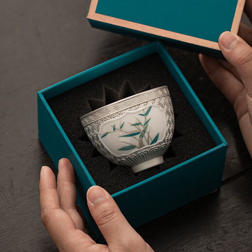 SUSHI CERAMICS gilt silver bamboo master cup intangible cultural heritage master Zheng Wenqiang's tea cup 100ml souvenir gift