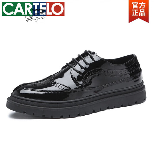 Cartelo Herrenschuhe Frühling koreanischer Stil Brockschuhe formale Lederschuhe Herren Britische Männer lässige Lederschuhe glänzende Lackleder trendy Schuhe 881 Black 41 Herrenstil