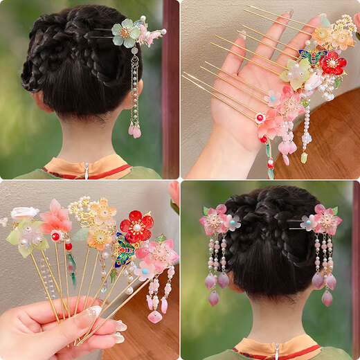 Qianbaolai children's hairpins, ancient style Hanfu hair accessories, girls' hairpins, Chinese-style hairpins for girls, tassels, ancient costume hairpins 10-Yilan
