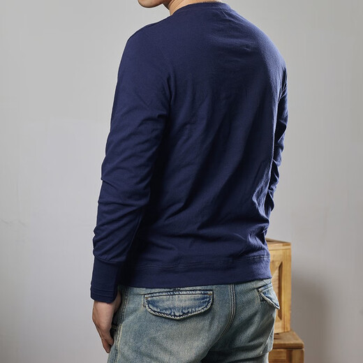 AK ARMY high-end pure cotton men's long-sleeved T-shirt spring and autumn new AK ARMY khaki Henry collar casual all-match base shirt navy blue S