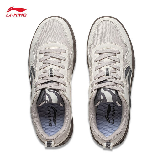 Li Ning Qingyun 丨 Zapatos de tablero de tableros para hombres y mujeres para la absorción de choque transpirable y rebote de deportes de empalme suaves y livianos y zapatos casuales fuera de color blanco/viento gris (297 modelo para hombres) -1 42