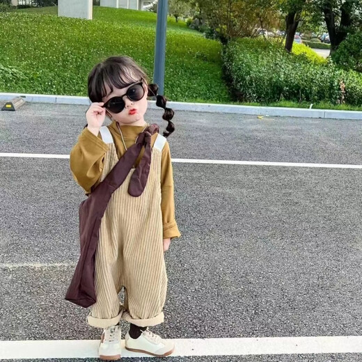 格素凡男女童秋季背带裤套装新款学院风打底衫T恤洋气宽松吊带裤韩版 主图款 80 【建议身高75-85】