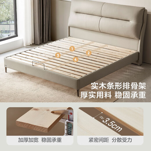 
Lin's Home Modern Simple Leather Bedside Layer Cowhide Master Bedroom Double Bed Small Household Lin's Wood Industry TPC717 Far Mountain Ash High Bed + 316 Mattress 1.8x2m