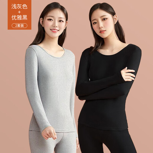 Jinlifen 2025 Herbstkleidung und Herbsthosen Set Women's Pure Cotton Pullover Herbst- und Winterbasis-Hemd-Fäden und Fadenhosen dünne thermische Unterwäsche 677-07 Grau-Purpur (Einzelset) 4xl [Gewicht 160-180jin [Jin gleich 0,5 kg]]