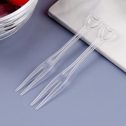 Fun Oxen disposable fruit fork individually packaged plastic small fork dessert fork fruit pick cake fork transparent independent packaging 50 pieces of love transparent fruit fork