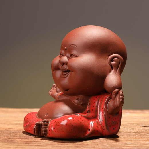Yuxuan purple sand tea pet ornaments handmade can raise happy little Maitreya cute tea play tea art home decoration Zen happy Maitreya Buddha-Zhenyao turns red