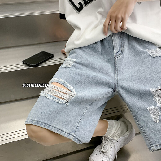 Shelley Jones zerrissen Denim Shorts Jungen Sommer neuer Stil INS Trendy Lose großer Fünf-Punkte-Casual Casual Mid-Hose K3525 Black XL