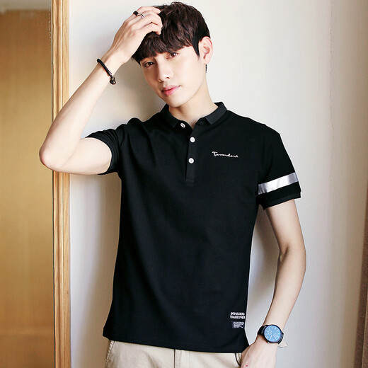 Yu Zhaolin men's short-sleeved POLO shirt men's summer lapel slim and simple fashionable casual youth short-sleeved T-shirt men YMTD200525 black XL