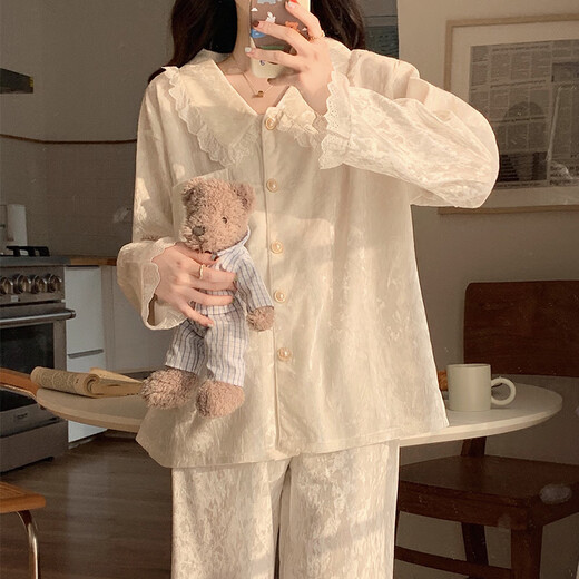 浪莎金丝绒睡衣女秋季女款2025新款长袖长裤甜美公主风花边春夏款夏季 SMSD-9926-姜黄 L(建议100-120斤)