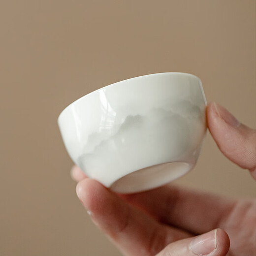 Yi Nian Fangyuan Suet Jade White Porcelain Kung Fu Tea Set with Tea Tray B&B Hotel Ceramic Teapot Tea Cup Hand-held Pot Simple Ink Style One Pot Three Cups + Black Square Plate + Bag