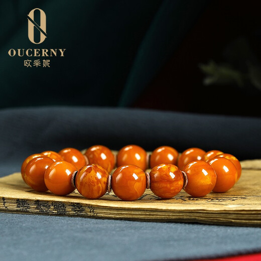 OUCERNY collectibles old wax flower wax flame pattern beeswax bracelet loose beads natural chicken fat yellow full honey single circle amber bracelet for women 8mm + old flower wax bracelet selected for delivery